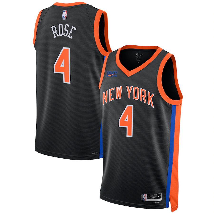 Men New York Knicks 4 Derrick Rose Nike Black City Edition 2022-23 Swingman NBA Jersey